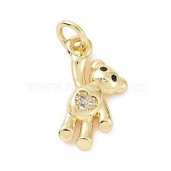 Brass Micro Pave Cubic Zirconia Charms, with Jump Ring, Bear Charm, Golden, 15x12x2.5mm, Hole: 2.8mm(KK-C012-15G)