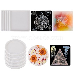 10Pcs 2 Style Coaster Silicone Molds, Resin Casting Pendant Molds, For UV Resin, Epoxy Resin Jewelry Making, Flat Round  & Square, White, 5pcs/style(DIY-SZ0002-73)