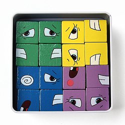 Wooden Expressions Matching Block Puzzles Building Cubes Toy, Making Emotion Game Challenge Cards, for Children's Logical Thinking Intellectual Training, Mixed Color, Box: 11.5x1.15x4.2cm(DIY-H008-02)