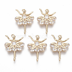 Glass Pendants, with Brass Micro Pave Cubic Zirconia Findings, Faceted, Ballet Dancer, Light Gold, Clear, 21.5x15x4.5mm, Hole: 1mm(GLAA-T021-20C)