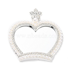 Pearl Rhinestone Crown Makeup Mirror, with Alloy Findings, for Woman Mobile Phone Case Accessories, Platinum, 58x55x6.5mm(PALLOY-K008-04P)