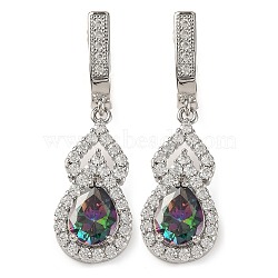 Gourd Rack Plating Brass Micro Pave Cubic Zirconia Hoop Earrings, Platinum, Colorful, 37x11mm(EJEW-I304-13P-02)