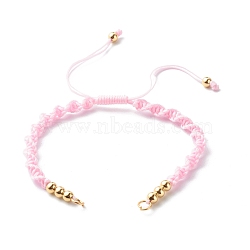 Bracelet Making Accessories, with Braided Nylon Thread, Brass Beads & 304 Stainless Steel Jump Rings, Pink, 6-1/8x1/4 inch(15.7~28.5x0.5cm)(AJEW-JB01049-03)