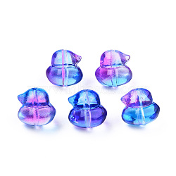 Transparent Spray Painted Glass Beads, Two Tone, Duck, Orchid, 11.5x12x10.5mm, Hole: 1mm(GLAA-N035-023-G01)