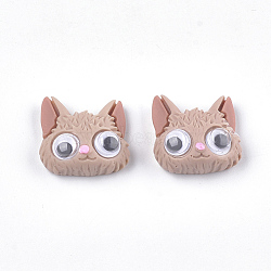 Resin Kitten Cabochons, with Plastic, Cartoon Cat Head Shape, BurlyWood, 19.5x20.5~21x10mm(X-CRES-S363-27)