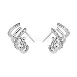 Crystal Rhinestone Claw Stud Earrings, Brass Jewelry for Women, Platinum, 12x16mm(JE918A)