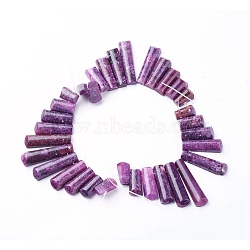 Natural Lepidolite/Purple Mica Stone Beads Strands, Graduated Fan Pendants, Focal Beads, Top Drilled Beads, Spodumene Beads, Rectangle, 16~39x9.5~10.5x5.5~6mm, Hole: 1.4mm(G-F626-02)