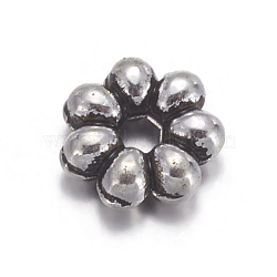 Tibetan Silver Spacers, Lead Free & Cadmium Free, Flower, Antique Silver, about 6mm in diameter, 2mm thick, Hole: 1.5mm(AB-0896)