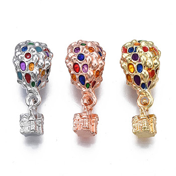 Rack Plating Alloy European Dangle Charms, with Colorful Enamel, Large Hole Pendants, Cadmium Free & Nickel Free & Lead Free, Hydrogen Balloon, Mixed Color, 23.5mm, Hole: 4.5mm, House: 9x6x5.5mm, Balloon: 16.5x10x10mm