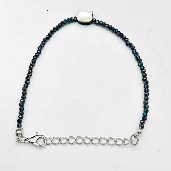 Faceted Rondelle Glass Beaded Bracelets, Cat Shell Bracelets, Marine Blue