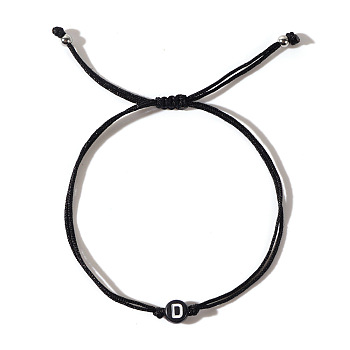 Acrylic Letter D Adjustable Braided Cord Bracelets for Men, Black
