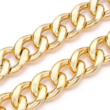Aluminum Curb Chains, Diamond Cut Faceted Cuban Link Chains, Unwelded, Light Gold, 25.5x19.5x5mm