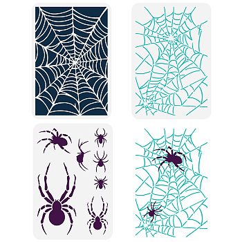 3Pcs 3 Styles PET Hollow Out Drawing Painting Stencils, for DIY Scrapbook, Photo Album, Spider Web Pattern, 297x210mm, 1pc/style