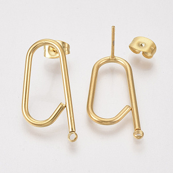 304 Stainless Steel Stud Earring Findings, with Ear Nuts/Earring Backs, Golden, 24x12x1.5mm, Hole: 1.5mm, Pin: 0.8mm