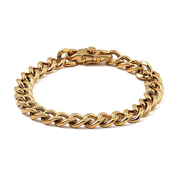 Ion Plating(IP) 304 Stainless Steel Cuban Link Chain Bracelet, Golden, 9-1/8 inch(23.2cm)