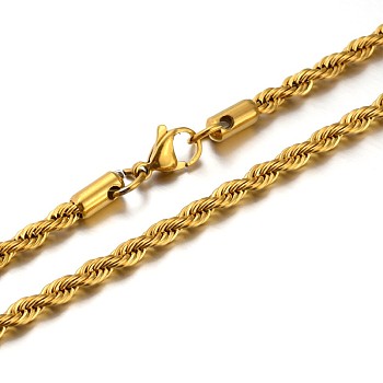 304 Stainless Steel Rope Chain Necklaces, with Lobster Claw Clasps, Golden, 23.6 inch(59.9cm)