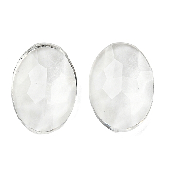 Transparent K5 Glass Cabochons, Faceted, Oval, Clear, 16x11x4.5mm