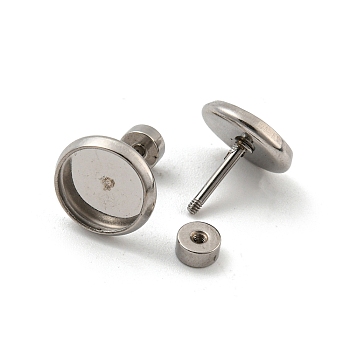 201 Stainless Steel Stud Earrings Findings, with 304 Stainless Steel Pin, Round, Stainless Steel Color, Tray: 8mm, 10.5x10x10mm