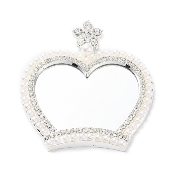 Pearl Rhinestone Crown Makeup Mirror, with Alloy Findings, for Woman Mobile Phone Case Accessories, Platinum, 58x55x6.5mm