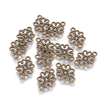 Tibetan Style Links connectors, Zinc Alloy, Flower, Antique Bronze, Cadmium Free & Nickel Free & Lead Free,  18x13x1mm, hole: 2mm