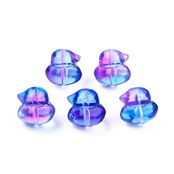Transparent Spray Painted Glass Beads, Two Tone, Duck, Orchid, 11.5x12x10.5mm, Hole: 1mm