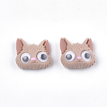 Resin Kitten Cabochons, with Plastic, Cartoon Cat Head Shape, BurlyWood, 19.5x20.5~21x10mm