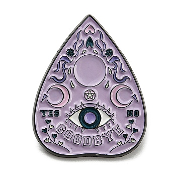 Enamel Pins, Black Alloy Brooches for Backpack Clothes, Planchette, Heart, 30.5x24x1.5mm