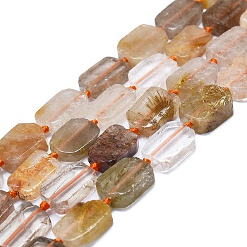 Natural Rutilated Quartz Beads Strands, Rectangle, 15~17x10~13x5~7mm, Hole: 1mm, about 22pcs/strand, 15.94 inch(40.5cm)