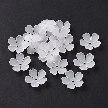 5-Petal Transparent Acrylic Bead Caps, Frosted, Flower, WhiteSmoke, 14x15x4mm, Hole: 1.4mm, about 2380pcs/500g