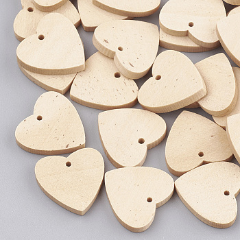 Wood Pendants, Heart, Wheat, 19x19x3mm, Hole: 1.5mm
