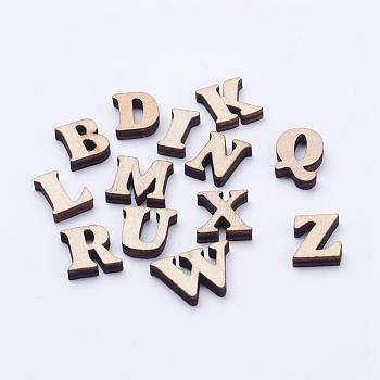 Wood Cabochons, Mixed Letters, Random Mixed Letters, 14~19x8~21x3.5~4mm
