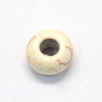 Synthetic Howlite European Beads, Large Hole Beads, Dyed, Rondelle, Light Goldenrod Yellow, 13~14x8~8.5mm, Hole: 5~6mm