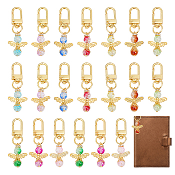 20Pcs 10 Colors Angel Hanging Ornament, Baking Painted Two Tone Crackle Glass Beaded Pendant Decorations, with Alloy Swivel Clasps, Mixed Color, 6cm, 2pcs/color