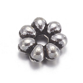Tibetan Silver Spacers, Lead Free & Cadmium Free, Flower, Antique Silver, about 6mm in diameter, 2mm thick, Hole: 1.5mm