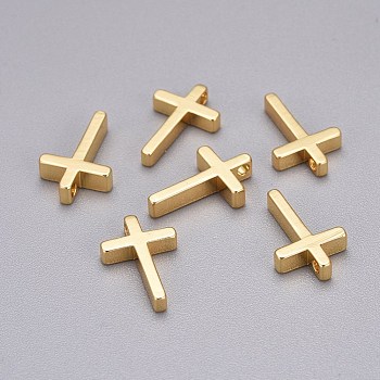 Brass Tiny Cross Charms, Golden, 13x8.5x2.5mm, Hole: 1.4mm