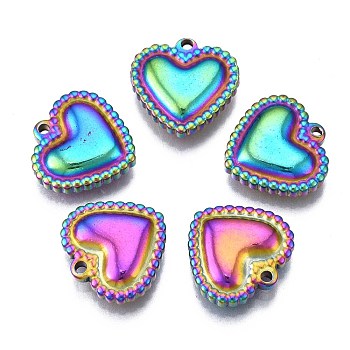 Ion Plating(IP) 304 Stainless Steel Charms, Cadmium Free & Nickel Free & Lead Free, Heart, Rainbow Color, 14.5x15x4mm, Hole: 1.4mm