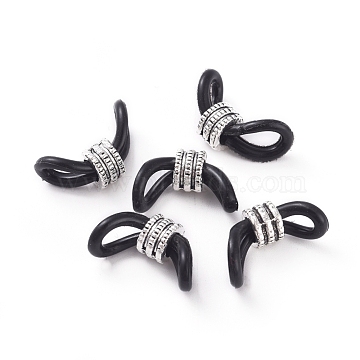 Eyeglass Holders, Glasses Rubber Loop Ends, with Zinc Alloy Beads, Black, Antique Silver, 22mm, Hole: 3.5mm(PALLOY-G259-01AS)