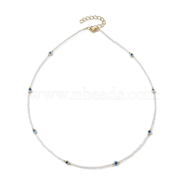 Lampwork Evil Eye & Glass Seed Beads Necklace with Real 18K Gold Plated 304 Stainless Steel Clasps(NJEW-JN04597-05)-2