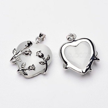 Platinum White Heart Brass+Cat Eye Pendants