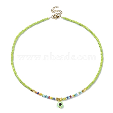 collier pendentif mauvais œil en résine avec chaînes de perles de graines de verre(NJEW-JN04378)-2