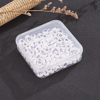 200 pièces 2 perles en émail acrylique blanc style(SACR-YW0001-04)-7
