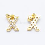Brass Micro Pave Grade AAA Cubic Zirconia Charms, Letter X, Cadmium Free & Nickel Free & Lead Free, Real 18K Gold Plated, 8x6x1.5mm, Hole: 2mm(ZIRC-P067-11G-X-NR)