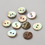Natural Shell Buttons, 2-Hole, Flat Round, Colorful, 12x2.5mm, Hole: 2mm(BUTT-WH0024-041C)
