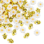 100Pcs 2 Styles Opaque Resin Cabochons, Bees/Flower, Mixed Color, 14.5x13~14.5x5~6.5mm, 50pcs/style(RESI-HS0001-03)