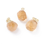 Natural Citrine Pendants, with Brass Bails, Faceted, Teardrop, Golden, 19~21x12~14x11~15mm, Hole: 5x3mm(X-G-G845-07G-10)