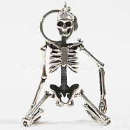 Alloy Pendant Keychain, with Alloy Findings and Lobster Claw Clasps, Skeleton, Platinum, 13cm(SKUL-PW0002-057P)