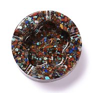 Resin with Natural Mixed Stone Chip Stones Ashtray, Home OFFice Tabletop Decoration, Flat Round with Flower, 104x32mm, Inner Diameter: 61x68mm(DJEW-F015-05A)