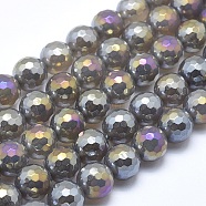 Electroplated Natural Agate Beads Strands, Round, Faceted, Gray, 10mm, Hole: 1mm, about 38~39pcs/strand, 15.1~15.5 inch(38.5~39.5cm)(G-O164-01A-10mm)