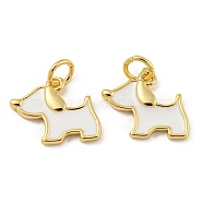 Brass Enamel Charms, with Jump Ring, Real 18K Gold Plated, Long-Lasting Plated, Cadmium Free & Lead Free, Dog Charm, White, 11.5x14.5x1.5mm, Hole: 3.4mm(KK-E093-01G-01)