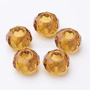 Fascinating No Metal Core Rondelle Gold Charm Glass Large Hole European Beads Fits Bracelets & Necklaces, about 14mm in diameter, 8mm thick, hole: 5mm(X-GDA007-50)